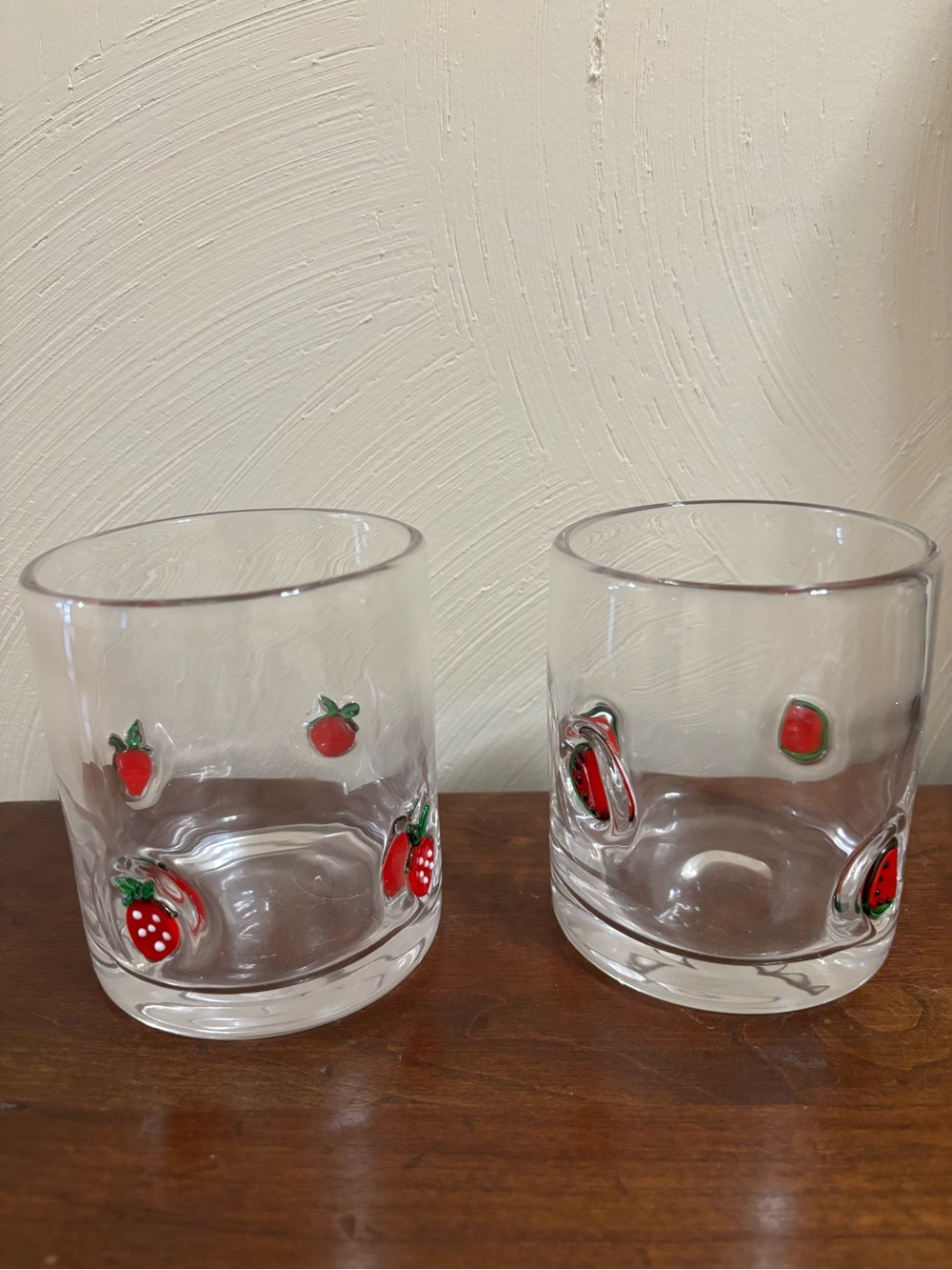 Clear Glass Tumblers with Red Strawberry and watermelon Accent - Home Dining